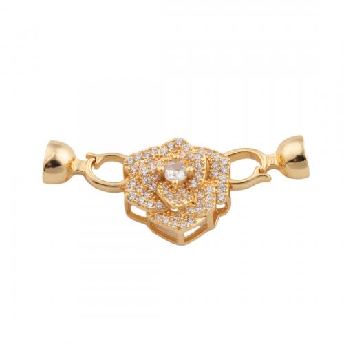 Brass Bracelet Findings, Flower, 14K gold plated, DIY & micro pave cubic zirconia Approx 1.5mm 