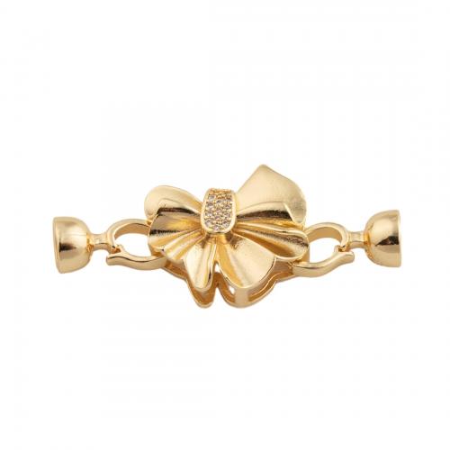Brass Bracelet Findings, Bowknot, 14K gold plated, DIY & micro pave cubic zirconia Approx 1mm 