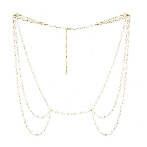 Body Chain Jewelry, 304 Stainless Steel, with Plastic Pearl, multilayer & for woman 