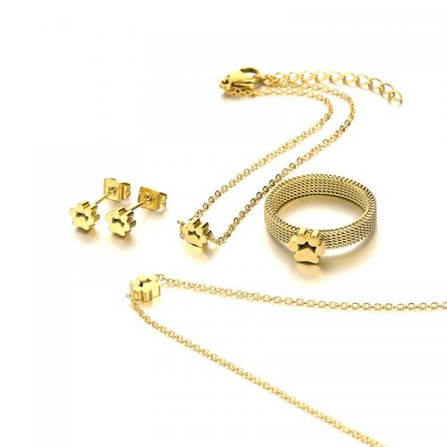 Fashion Stainless Steel Jewelry Sets, 304 Stainless Steel, Stud Earring & finger ring & bracelet & necklace, Claw, Vacuum Ion Plating, fashion jewelry & for woman, golden 