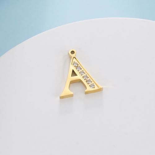 Rhinestone Stainless Steel Pendants, 304 Stainless Steel, Alphabet Letter, Vacuum Ion Plating, letters are from A to Z & DIY & with rhinestone, golden [