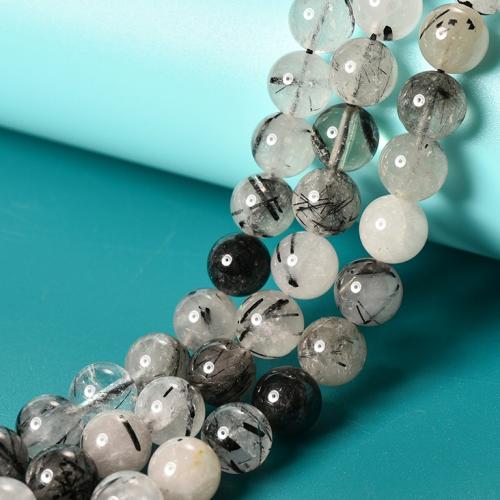Perles Quartz rutile, Quartz rutile noir, Rond, DIY & normes différentes pour le choix, couleurs mélangées, Vendu par brin