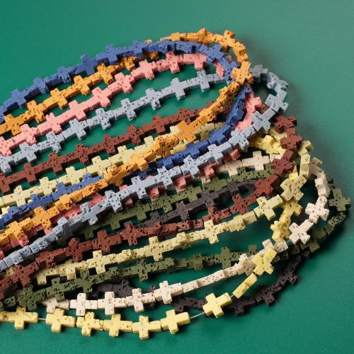 Multicolor Lava Perlen, Kreuz, DIY, keine, 8x11mm, 35PCs/Strang, verkauft von Strang
