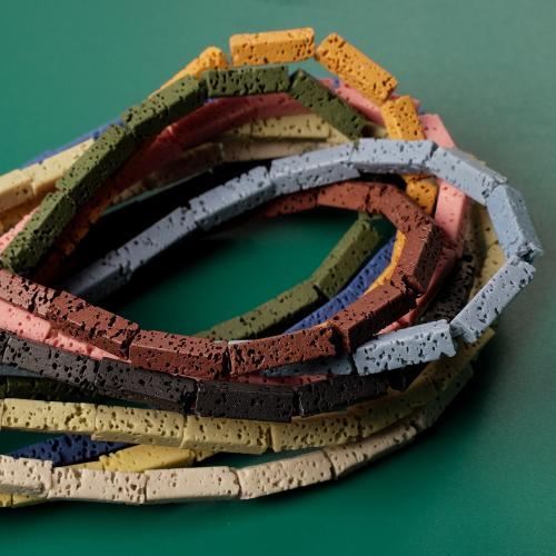 Multicolor Lava Perlen, Rechteck, DIY, keine, 4x13mm, 29PCs/Strang, verkauft von Strang