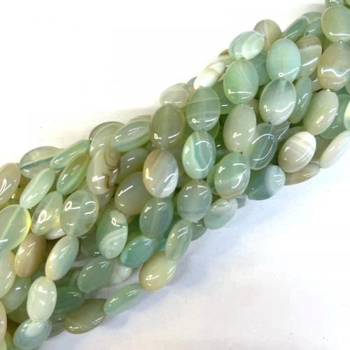 Natürliche Streifen Achat Perlen, flachoval, poliert, DIY, grün, 10x14mm, Länge:ca. 38 cm, verkauft von Strang