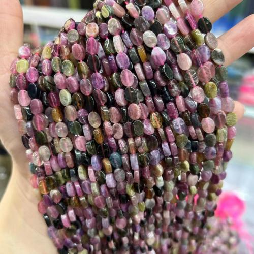 Natürlicher Turmalin Perlen, flachoval, poliert, DIY, gemischte Farben, 5x8mm, ca. 45PCs/Strang, verkauft von Strang