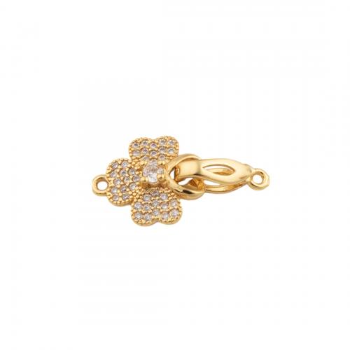 Brass Bracelet Findings, Four Leaf Clover, 14K gold plated, DIY & micro pave cubic zirconia Approx 1.5mm 