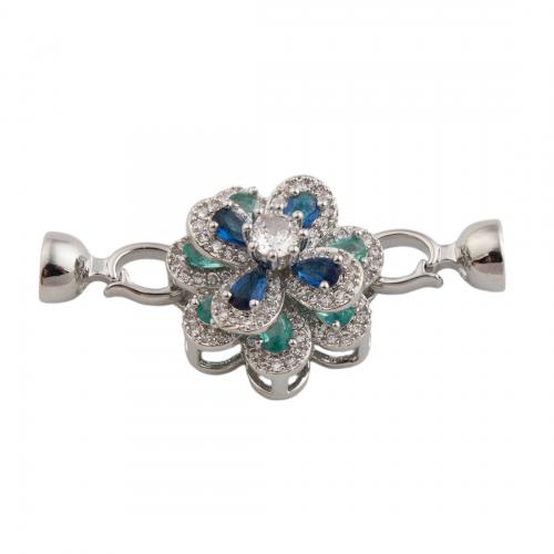 Brass Bracelet Findings, Flower, platinum color plated, DIY & micro pave cubic zirconia Approx 1mm 