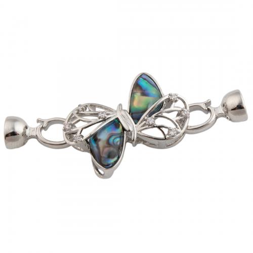 Brass Bracelet Findings, with Abalone Shell, Butterfly, platinum color plated, DIY & micro pave cubic zirconia Approx 1mm 