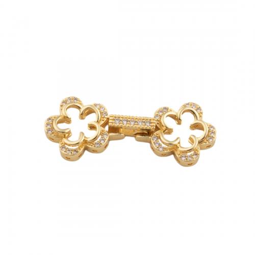 Brass Bracelet Findings, Flower, 14K gold plated, DIY & micro pave cubic zirconia Approx 6mm 