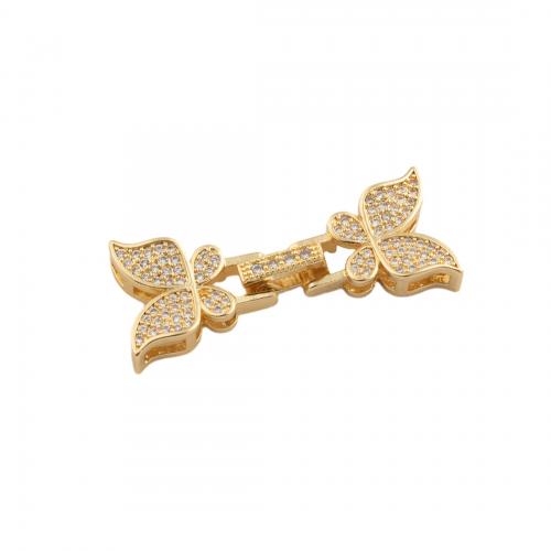 Brass Bracelet Findings, Butterfly, 14K gold plated, DIY & micro pave cubic zirconia Approx 2.5mm 