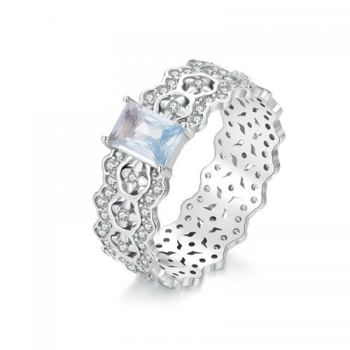 Цирконий Микро вымощает стерлингового серебра палец кольцо, 925 пробы, с Кристаллы, ювелирные изделия моды & разный размер для выбора & инкрустированное микро кубического циркония & Женский, продается PC