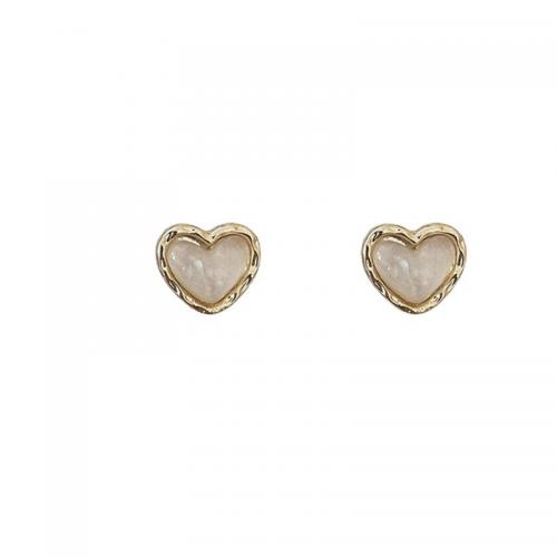 Cats Eye Earring, Zinc Alloy, with Cats Eye, Heart, gold color plated, fashion jewelry & for woman, golden 