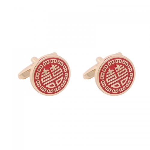 Zinc Alloy Cufflinks, gold color plated & for man & enamel 