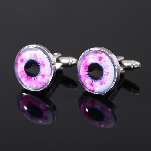 Zinc Alloy Cufflinks, with Gemstone Chips, Round, gold color plated, enamel 