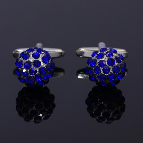 Zinc Alloy Cufflinks, silver color plated & for man & with rhinestone 