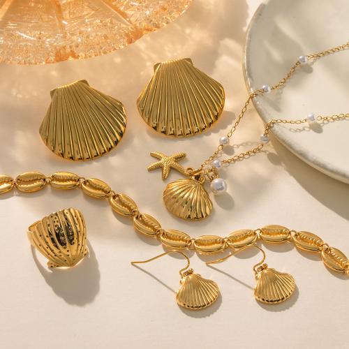 Fashion Stainless Steel Jewelry Sets, 304 Stainless Steel, Shell, plated, fashion jewelry gold 