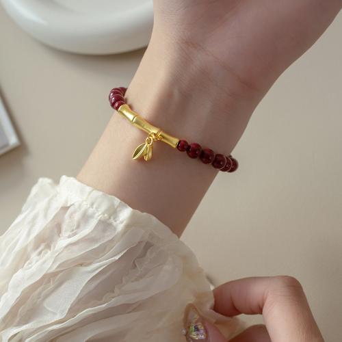 Mode Bracelet à cinabre, argent sterling 925, avec fil élastique & cinabre, Placage, pour femme, rouge Environ 15-24 cm, Vendu par PC
