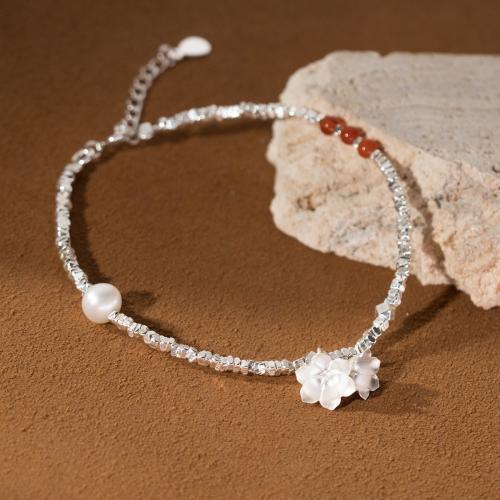 Crystal Bracelets, 925 Sterling Silver, with Crystal & Plastic Pearl, with 4CM extender chain, plated, for woman, silver color Approx 16 cm 