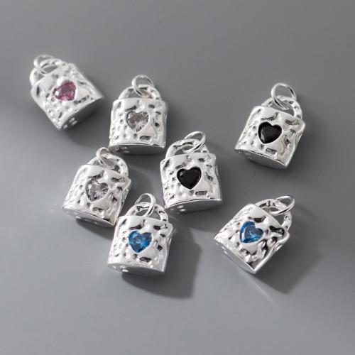 Cubic Zirconia Sterling Silver Pendants, 925 Sterling Silver, Lock, plated, DIY & micro pave cubic zirconia 