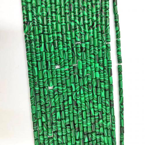Natürliche Malachit Perlen, Zylinder, poliert, DIY, grün, 3x6mm, ca. 62PCs/Strang, verkauft von Strang
