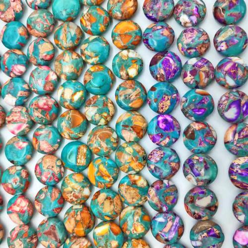 Eindruck Jaspis Perlen, Impression Jaspis, flache Runde, poliert, DIY, keine, 14mm, ca. 26PCs/Strang, verkauft von Strang