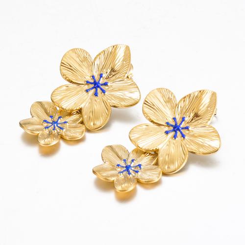 Stainless Steel Stud Earring, 304 Stainless Steel, Flower, 18K gold plated, fashion jewelry & for woman 