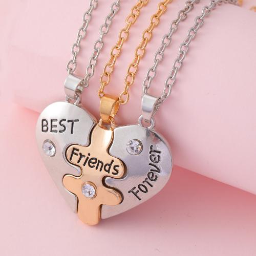Rhinestone Zinc Alloy Necklace, with 5CM extender chain, Heart, plated, with rhinestone, mixed colors cm 