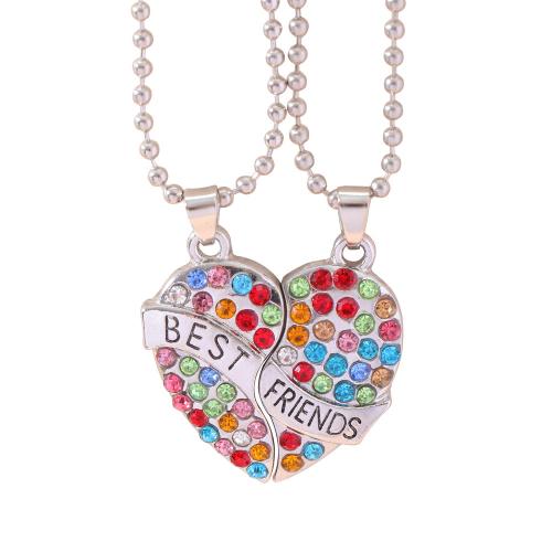 Rhinestone Zinc Alloy Necklace, Heart, silver color plated, for woman & with rhinestone, multi-colored 