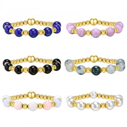 Gemstone Bracelets, 304 Stainless Steel, with Natural Stone, gold color plated, fashion jewelry & Unisex Approx 16 cm 