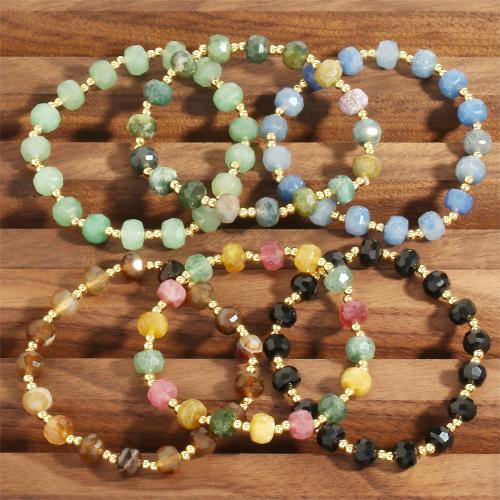 Gemstone Bracelets, with Elastic Thread & Brass, handmade, fashion jewelry & for woman Approx 16-17 cm 