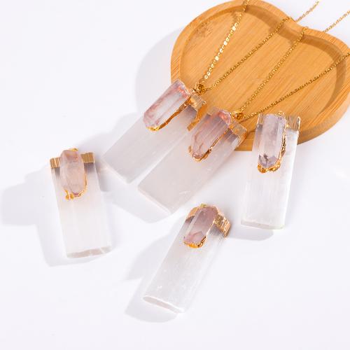 Quartz Necklace, Gypsum Stone, with Clear Quartz & Brass, Rectangle, gold color plated, fashion jewelry & Unisex 50mm Approx 45 cm [