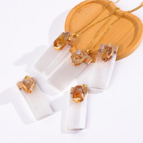 Quartz Necklace, Gypsum Stone, with Citrine & Brass, Rectangle, gold color plated, fashion jewelry & Unisex 50mm Approx 45 cm [