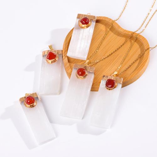 Agate Necklace, Gypsum Stone, with Agate & Brass, Rectangle, gold color plated, fashion jewelry & Unisex 50mm Approx 45 cm 