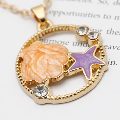 Rhinestone Zinc Alloy Necklace, with Resin, with 5CM extender chain, Starfish, gold color plated, for woman & with rhinestone Approx 45 cm 