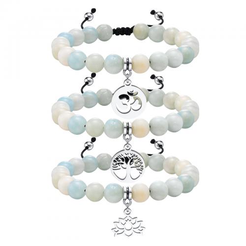 Gemstone Bracelets, 304 Stainless Steel, with Cotton Thread & Natural Stone, polished, fashion jewelry & for woman Approx 18-27 cm 