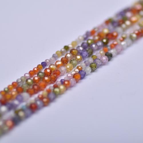 Kubischer Zirkonia Perlen Schmuck, rund, DIY & verschiedene Größen vorhanden & facettierte, gemischte Farben, Länge:ca. 37-38 cm, verkauft von Strang