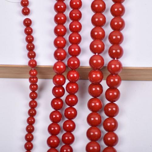 Perlmuttartige Glasperlen, rund, DIY & verschiedene Größen vorhanden, rot, Länge:ca. 40 cm, verkauft von Strang