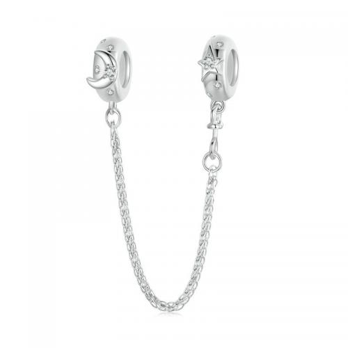 Sterling Silver European Safety Chain, 925 Sterling Silver, DIY & micro pave cubic zirconia & large hole Approx 4.5mm [