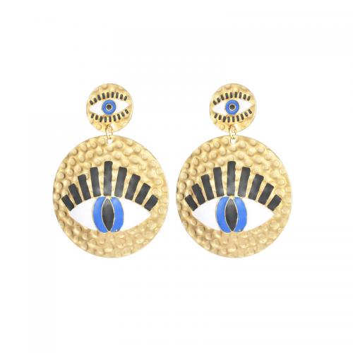 Evil Eye Earrings, 304 Stainless Steel, Round, fashion jewelry & for woman & enamel, gold 