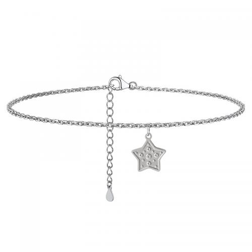 Stainless Steel Anklets Jewelry, 304 Stainless Steel, with 6CM extender chain, Star, plated, for woman, silver color Approx 23 cm 