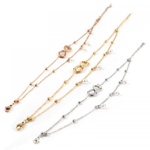Stainless Steel Anklets Jewelry, 304 Stainless Steel, with Plastic Pearl, with 5CM extender chain, plated, for woman Approx 22 cm 