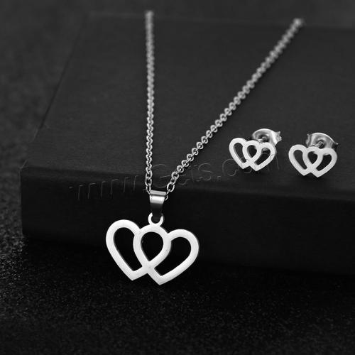 Fashion Stainless Steel Jewelry Sets, 304 Stainless Steel, Stud Earring & necklace, 2 pieces & fashion jewelry & for woman, silver color Approx 45 cm 