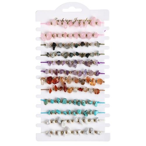 Gemstone Bracelets, Knot Cord, with Gemstone & Zinc Alloy, handmade, 12 pieces & Adjustable & Bohemian style & Unisex, mixed colors Approx 18 cm 