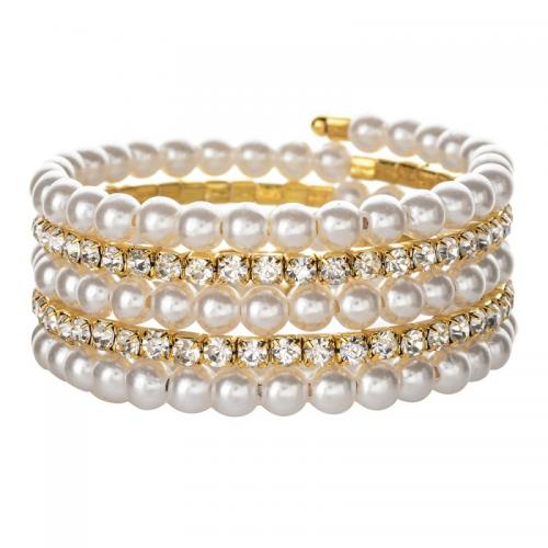 Plastic Pearl Bracelets, with Zinc Alloy, plated, fashion jewelry & for woman & with rhinestone 