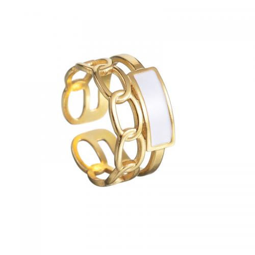 Enamel Stainless Steel Finger Ring, 304 Stainless Steel, 18K gold plated, fashion jewelry & for woman 