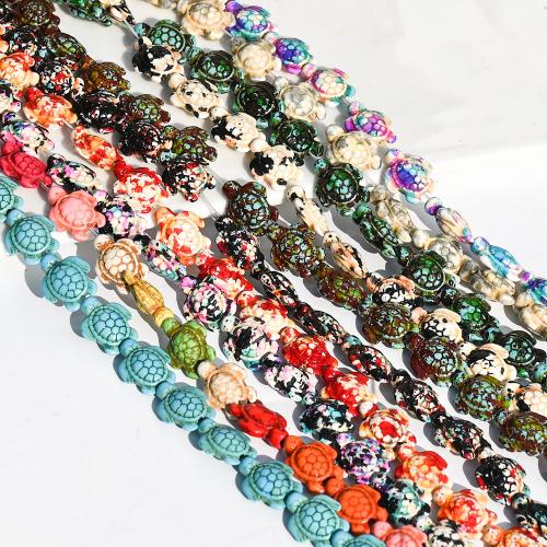 Synthetische Türkis Perlen, Schildkröter, poliert, DIY, keine, 14x17mm, ca. 23PCs/Strang, verkauft von Strang
