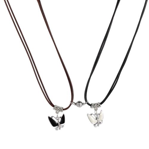 Zinc Alloy Necklace, with leather cord, with 5cm extender chain, Butterfly, 2 pieces & fashion jewelry & for woman Approx 44 cm 