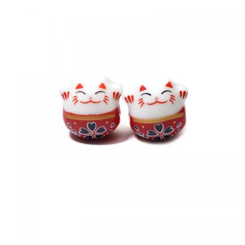 Printing Porcelain Beads, Fortune Cat, DIY 14mm Approx 2mm, Approx 