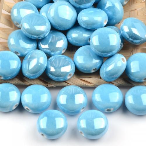 Pearlized Porcelain Beads, Flat Round, DIY 15mm Approx 2mm, Approx 